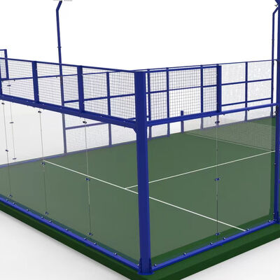 Buen precio Corte de padel de acero galvanizado caliente con luz LED de 200W y césped artificial de 12 mm para juego profesional en línea